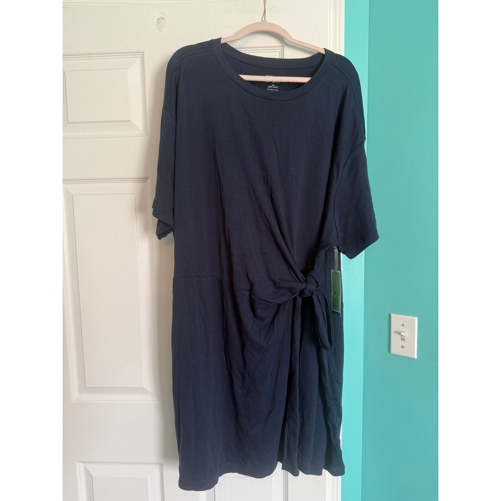 Terra & Sky Navy Blue Side Tie Knot T-Shirt Dress Plus Size 4X 28W-30W NWT